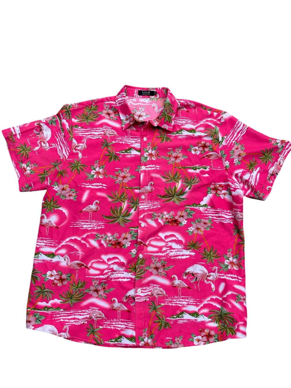 SSLR Pink Tropical Flamingo Hawaiian Camp Shirt 2XL